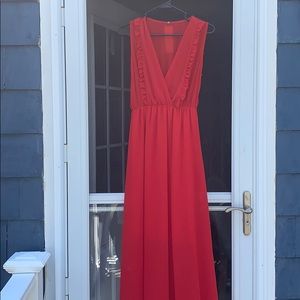 Made in Italy long red empire dress one size